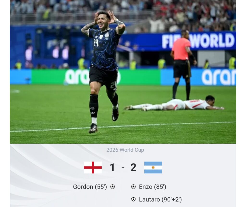 Argentina celebrate a dramatic 2-1 comeback victory over England in the FIFA World Cup 2026 semi-final.