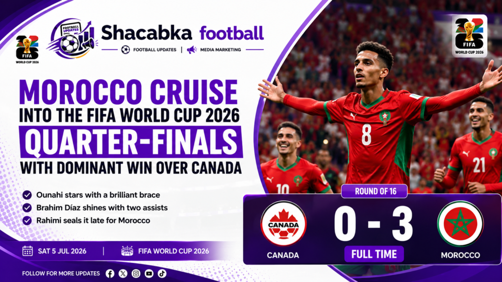 "Morocco Cruise Into the FIFA World Cup 2026 Quarter-Finals With Dominant Win Over Canada"