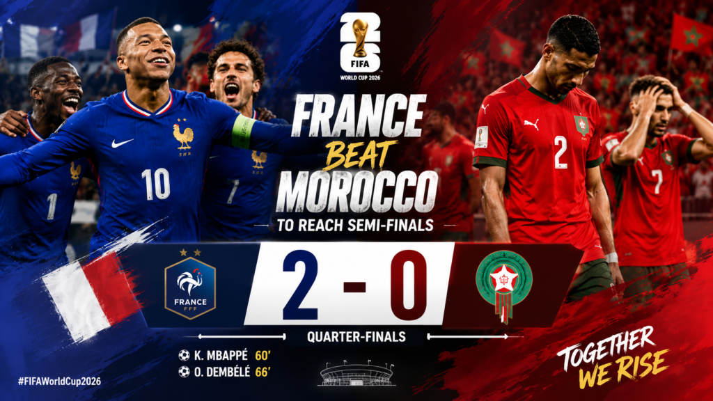 " Breaking Football News: France Beat Morocco 2-0 to Reach FIFA World Cup 2026 Semi-Finals"