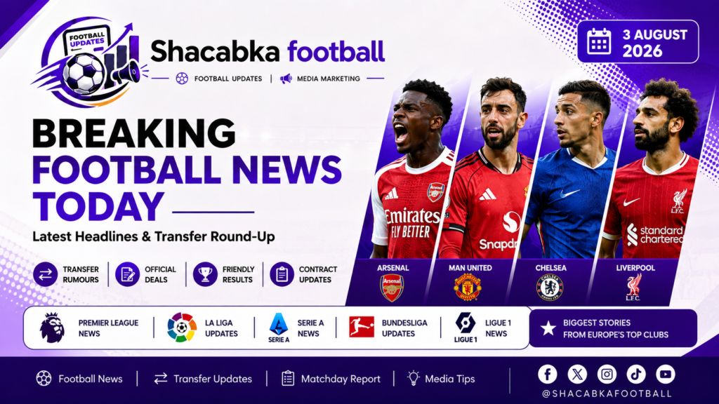 ShacabkaFootball featured image showing today's breaking football news, transfer rumours, official deals, and pre-season match results from Europe's biggest clubs.