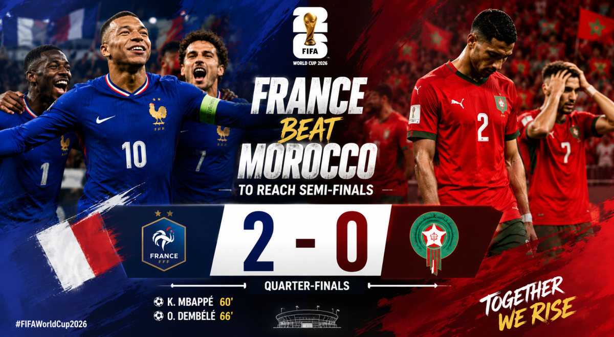 " Breaking Football News: France Beat Morocco 2-0 to Reach FIFA World Cup 2026 Semi-Finals"